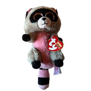 Ty Beanie Boos Rocco Raccoon Plush Toy Glitter‎ Eyes Pink Accent NWT